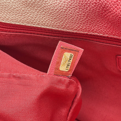 CHANEL Che Shoulder Bag Matelasse Caviar Skin Single Flap Bicolor White x Red Silver-Tone Hardware, Pre-Owned