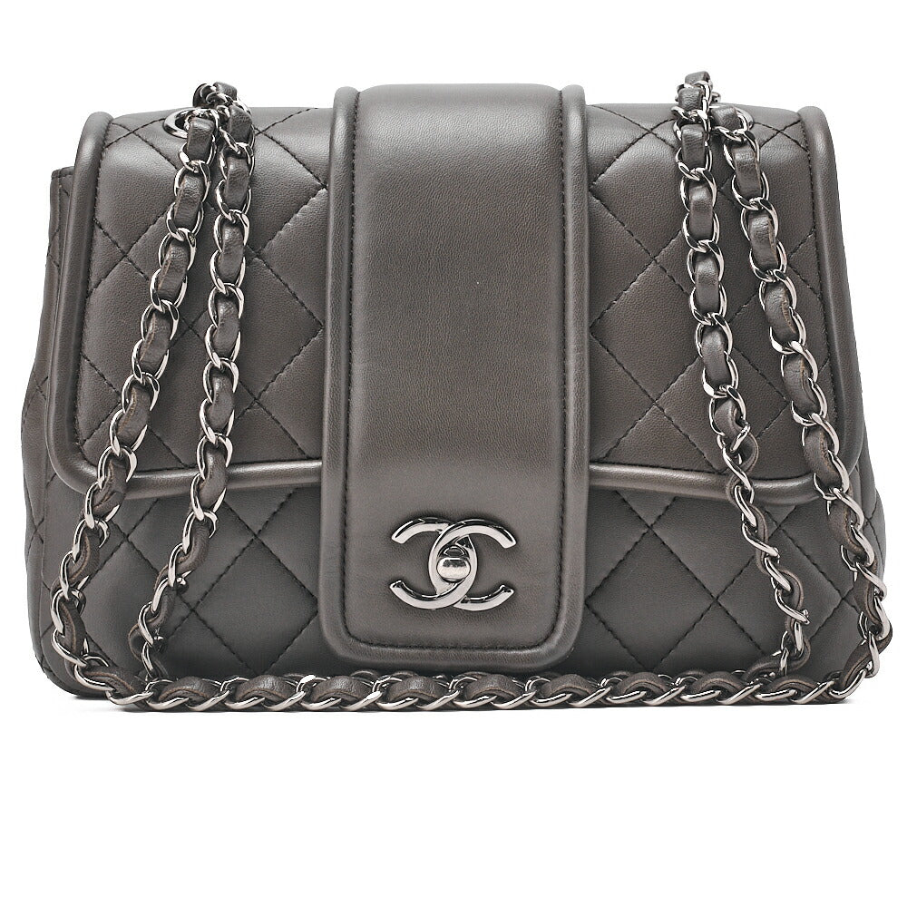 CHANEL Chanel Matelasse Lambskin Turn Lock Single Chain Shoulder Khaki Silver-Tone Hardware, Pre-Owned