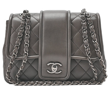 CHANEL Chanel Matelasse Lambskin Turn Lock Single Chain Shoulder Khaki Silver-Tone Hardware, Pre-Owned