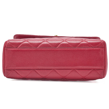 CHANEL Caviar Skin Matelasse Single Square Chain Shoulder Red Gold-Tone Hardware, Pre-Owned