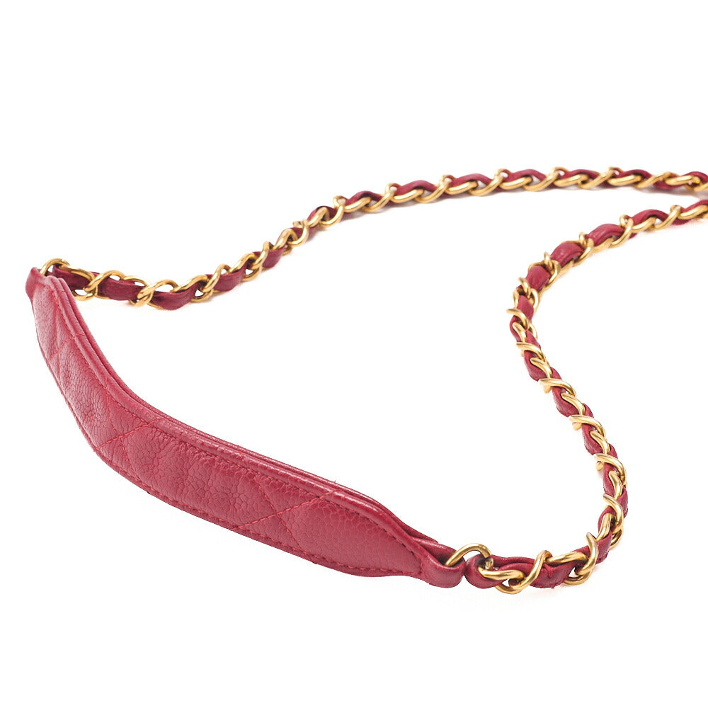 CHANEL Caviar Skin Matelasse Single Square Chain Shoulder Red Gold-Tone Hardware, Pre-Owned
