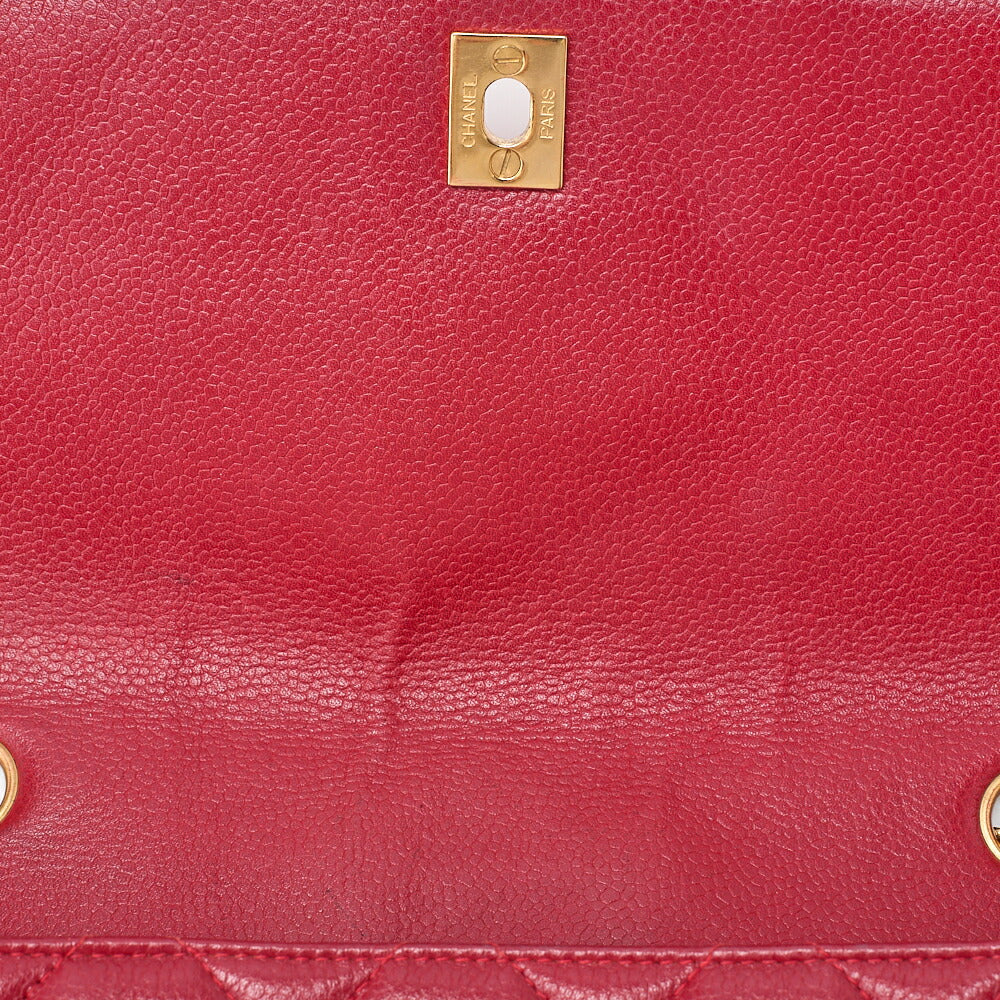 CHANEL Caviar Skin Matelasse Single Square Chain Shoulder Red Gold-Tone Hardware, Pre-Owned