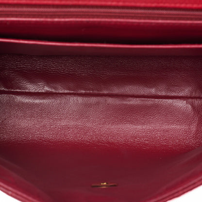 CHANEL Caviar Skin Matelasse Single Square Chain Shoulder Red Gold-Tone Hardware, Pre-Owned