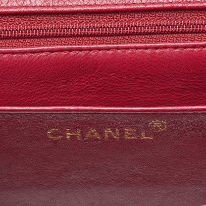 CHANEL Caviar Skin Matelasse Single Square Chain Shoulder Red Gold-Tone Hardware, Pre-Owned