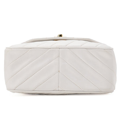CHANEL Lambskin Diagonal Stitch Fringe Bijou Chain Shoulder White Gold-Tone Hardware, Pre-Owned