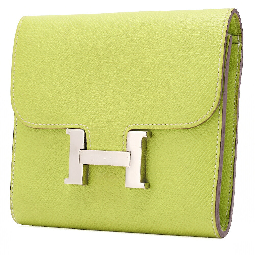 HERMES Constance Compact Bi-Fold Wallet Epson Green Silver-Tone Hardware, Pre-Owned