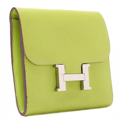 HERMES Constance Compact Bi-Fold Wallet Epson Green Silver-Tone Hardware, Pre-Owned