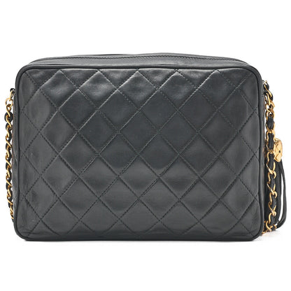 CHANEL Lambskin Matelasse Coco Mark Fringe Chain Shoulder Black Gold-Tone Hardware, Pre-Owned