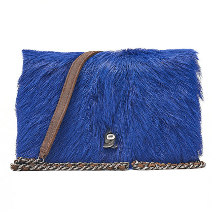 CHANEL Shoulder Bag Vintage Calffur Matelasse Chain Wallet Blue x Brown Silver-Tone Hardware, Pre-Owned