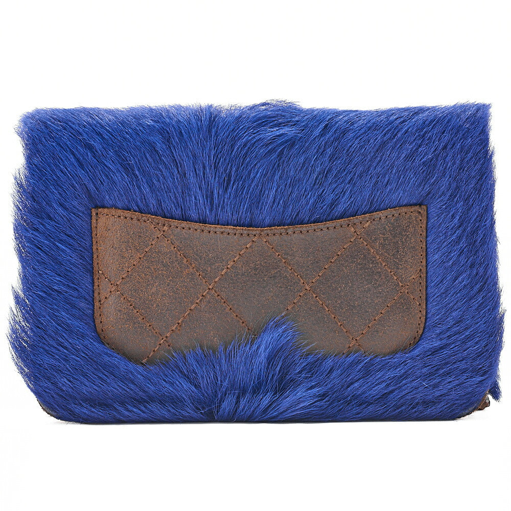 CHANEL Shoulder Bag Vintage Calffur Matelasse Chain Wallet Blue x Brown Silver-Tone Hardware, Pre-Owned