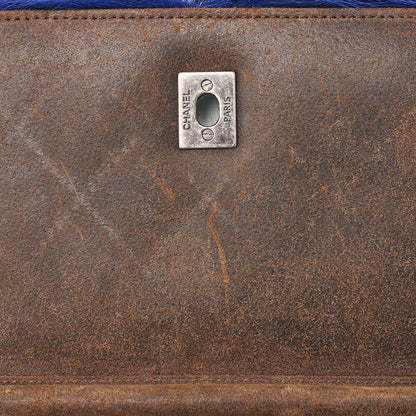 CHANEL Shoulder Bag Vintage Calffur Matelasse Chain Wallet Blue x Brown Silver-Tone Hardware, Pre-Owned