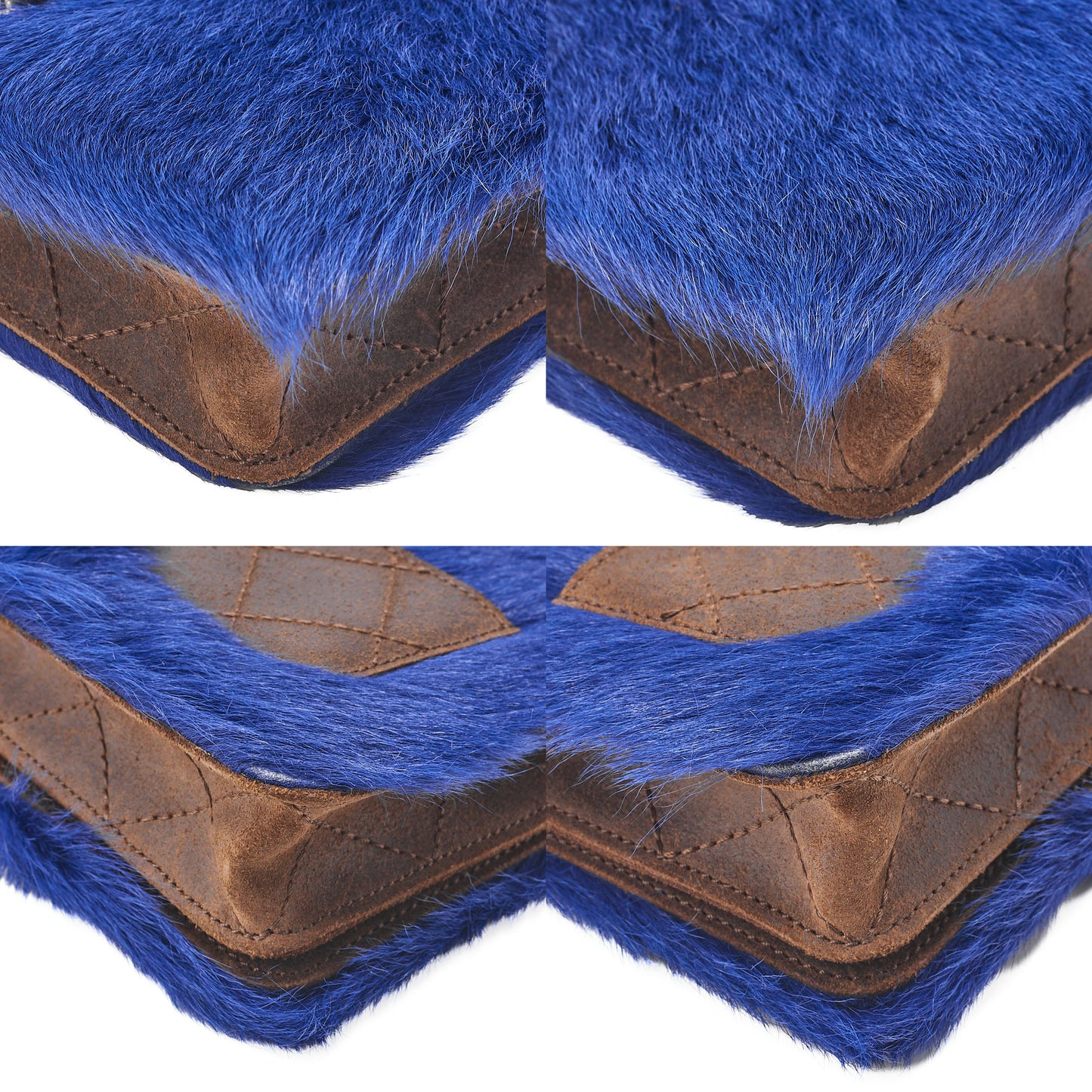 CHANEL Shoulder Bag Vintage Calffur Matelasse Chain Wallet Blue x Brown Silver-Tone Hardware, Pre-Owned