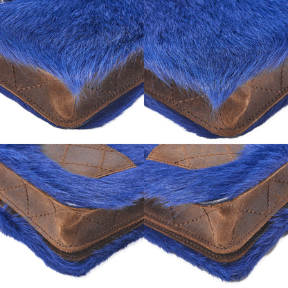 CHANEL Shoulder Bag Vintage Calffur Matelasse Chain Wallet Blue x Brown Silver-Tone Hardware, Pre-Owned