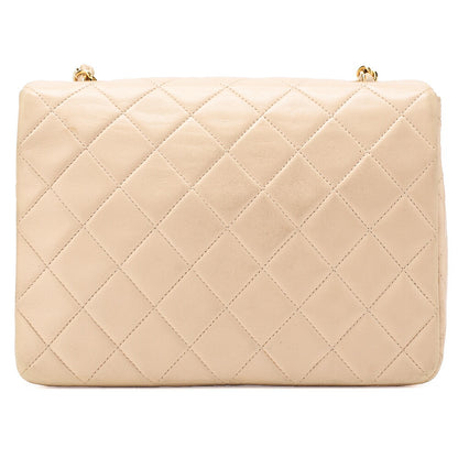 CHANEL Chain Shoulder Bag Mini Matelasse 20cm Lambskin Beige Gold-Tone Hardware, Pre-Owned