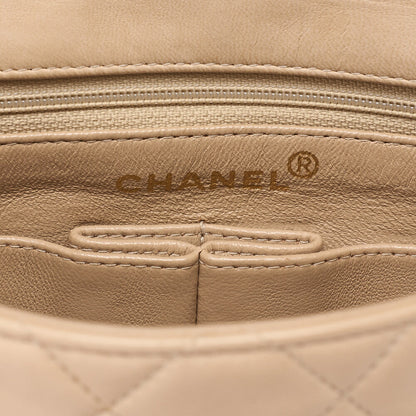 CHANEL Chain Shoulder Bag Mini Matelasse 20cm Lambskin Beige Gold-Tone Hardware, Pre-Owned