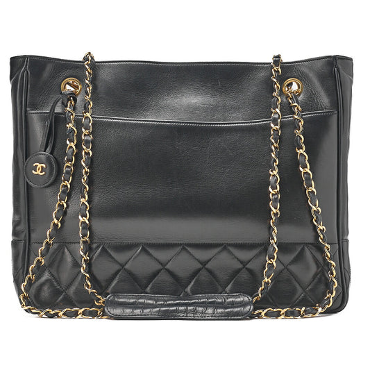 CHANEL Matelasse with Pull Charm Double Chain Shoulder Lambskin Black Gold-Tone Hardware, Pre-Owned