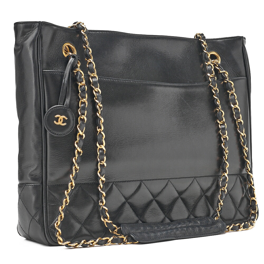 CHANEL Matelasse with Pull Charm Double Chain Shoulder Lambskin Black Gold-Tone Hardware, Pre-Owned