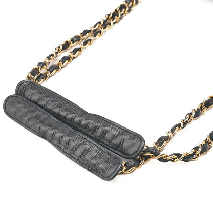 CHANEL Matelasse with Pull Charm Double Chain Shoulder Lambskin Black Gold-Tone Hardware, Pre-Owned