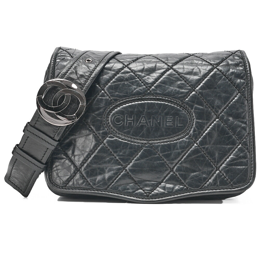 CHANEL Lambskin Logo Chain Belt Waist Shoulder Black Silver-Tone Hardware, Pre-Owned