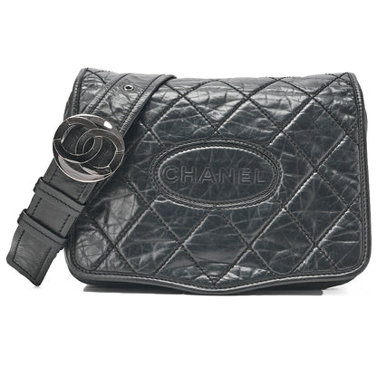 CHANEL Lambskin Logo Chain Belt Waist Shoulder Black Silver-Tone Hardware, Pre-Owned
