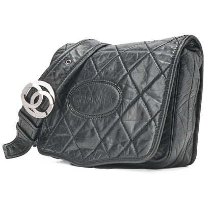 CHANEL Lambskin Logo Chain Belt Waist Shoulder Black Silver-Tone Hardware, Pre-Owned