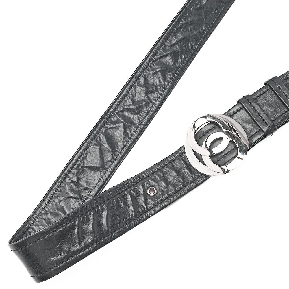 CHANEL Lambskin Logo Chain Belt Waist Shoulder Black Silver-Tone Hardware, Pre-Owned