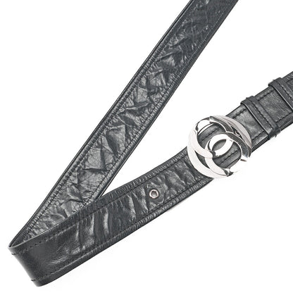 CHANEL Lambskin Logo Chain Belt Waist Shoulder Black Silver-Tone Hardware, Pre-Owned