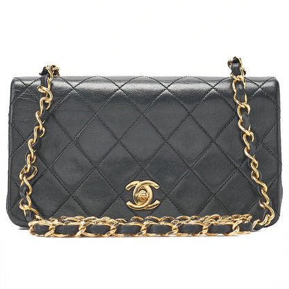 CHANEL Lambskin Mini Matelasse Full Flap Chain Shoulder Black Gold-Tone Hardware, Pre-Owned