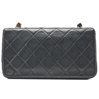 CHANEL Lambskin Mini Matelasse Full Flap Chain Shoulder Black Gold-Tone Hardware, Pre-Owned