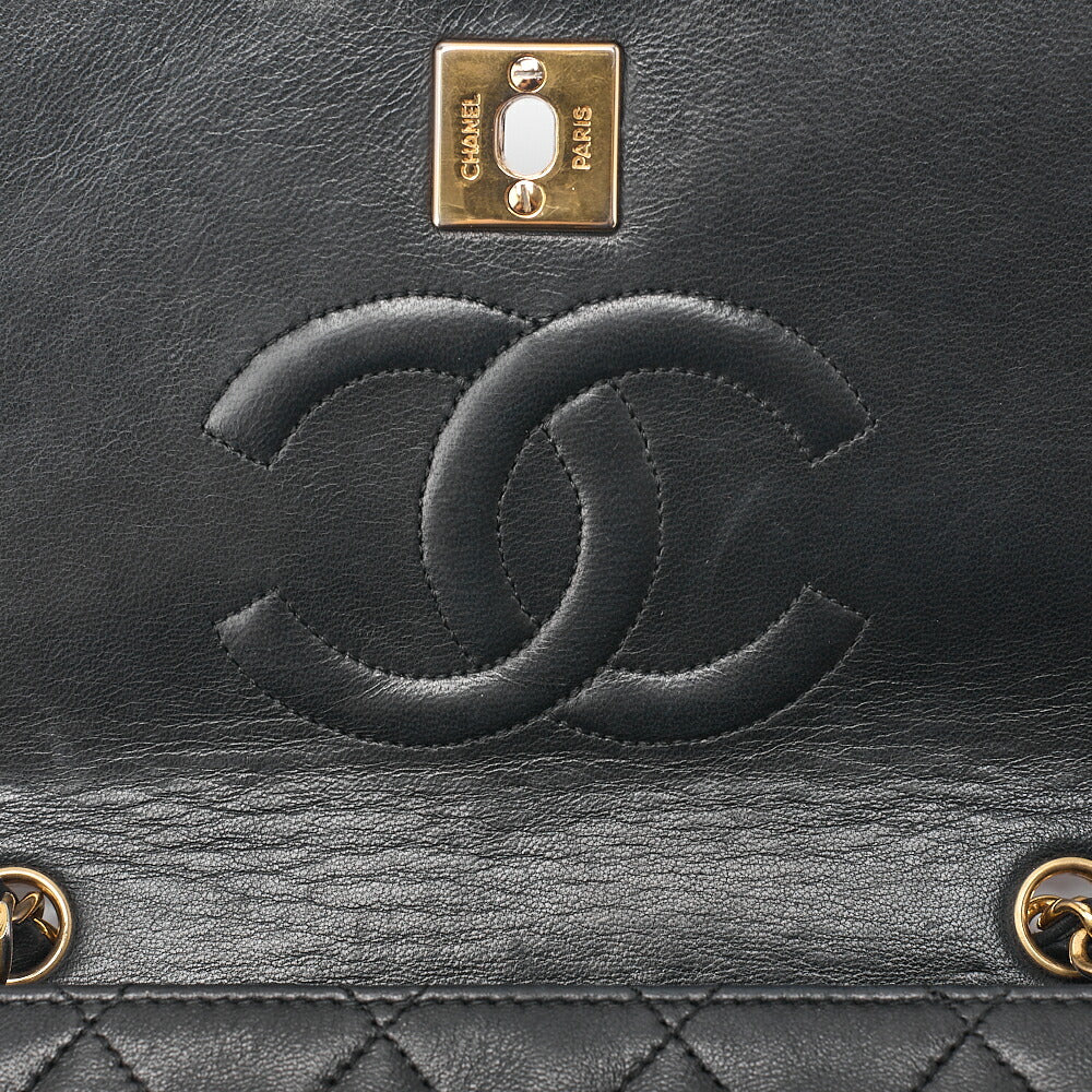 CHANEL Lambskin Mini Matelasse Full Flap Chain Shoulder Black Gold-Tone Hardware, Pre-Owned