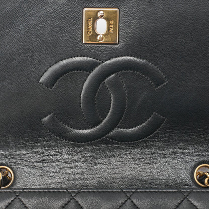 CHANEL Lambskin Mini Matelasse Full Flap Chain Shoulder Black Gold-Tone Hardware, Pre-Owned