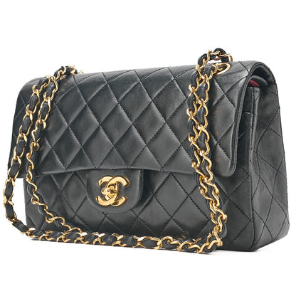 CHANEL Matelasse Double Flap 23cm Chain Shoulder Lambskin Black Gold-Tone Hardware, Pre-Owned