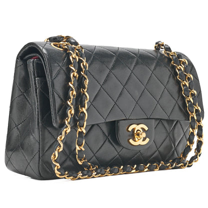 CHANEL Matelasse Double Flap 23cm Chain Shoulder Lambskin Black Gold-Tone Hardware, Pre-Owned