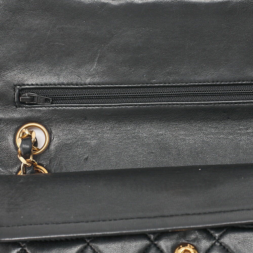 CHANEL Matelasse Double Flap 23cm Chain Shoulder Lambskin Black Gold-Tone Hardware, Pre-Owned
