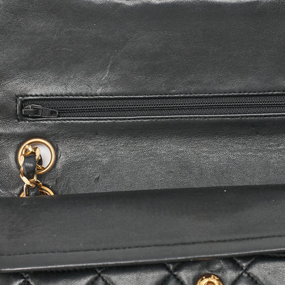CHANEL Matelasse Double Flap 23cm Chain Shoulder Lambskin Black Gold-Tone Hardware, Pre-Owned