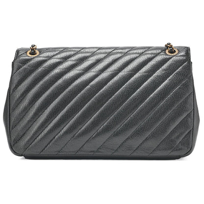 CHANEL Leather Bias Stitch Single Chain Shoulder Black Gold-Tone Hardware, Pre-Owned