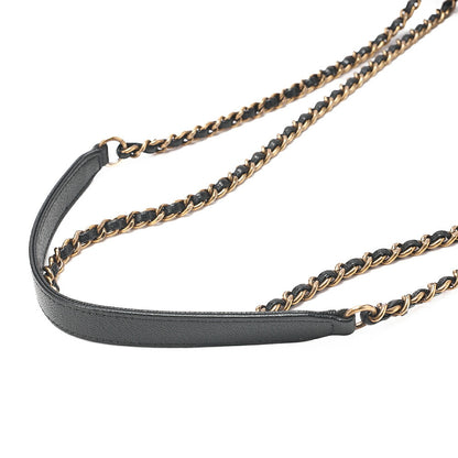 CHANEL Leather Bias Stitch Single Chain Shoulder Black Gold-Tone Hardware, Pre-Owned