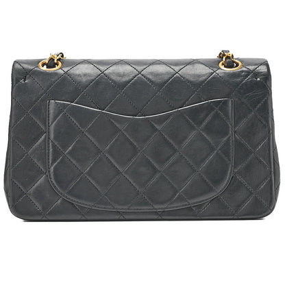 CHANEL Matelasse 23cm Double Flap Chain Shoulder Bag Lambskin Black Gold-Tone Hardware, Pre-Owned