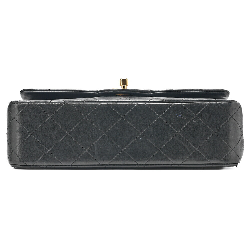 CHANEL Matelasse 23cm Double Flap Chain Shoulder Bag Lambskin Black Gold-Tone Hardware, Pre-Owned