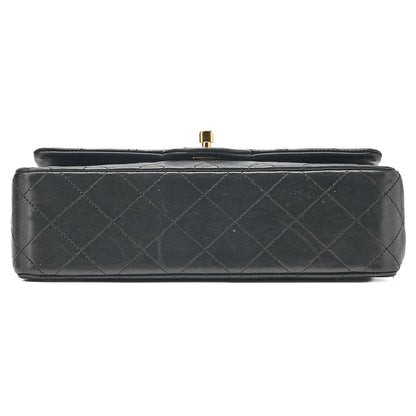 CHANEL Matelasse 23cm Double Flap Chain Shoulder Bag Lambskin Black Gold-Tone Hardware, Pre-Owned