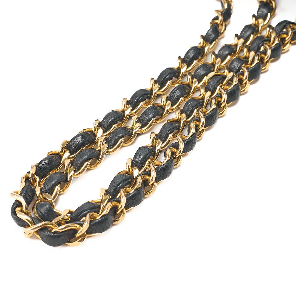 CHANEL Matelasse 23cm Double Flap Chain Shoulder Bag Lambskin Black Gold-Tone Hardware, Pre-Owned