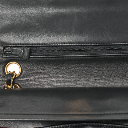 CHANEL Matelasse 23cm Double Flap Chain Shoulder Bag Lambskin Black Gold-Tone Hardware, Pre-Owned