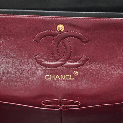 CHANEL Matelasse 23cm Double Flap Chain Shoulder Bag Lambskin Black Gold-Tone Hardware, Pre-Owned
