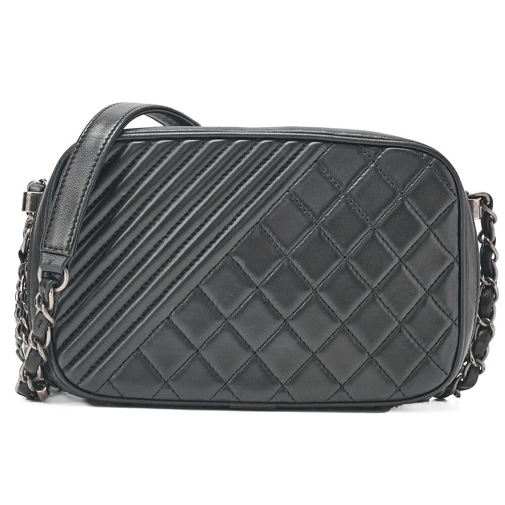 CHANEL Lambskin Cocoboy Camera Bag Chain Shoulder Black Silver-Tone Hardware, Pre-Owned