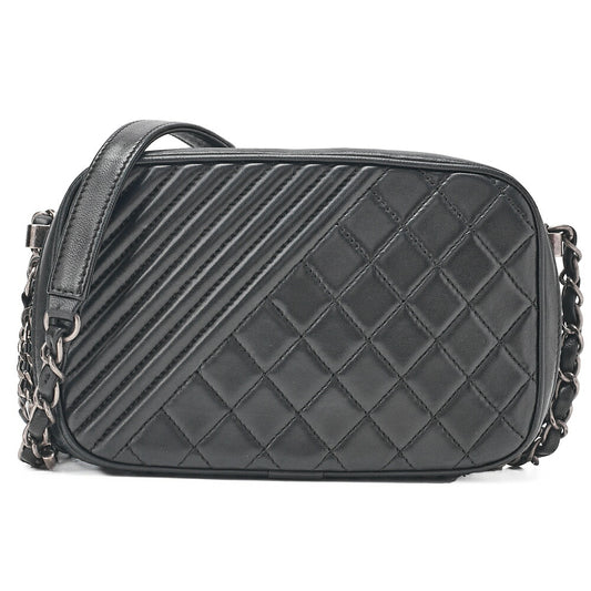 CHANEL Lambskin Cocoboy Camera Bag Chain Shoulder Black Silver-Tone Hardware, Pre-Owned