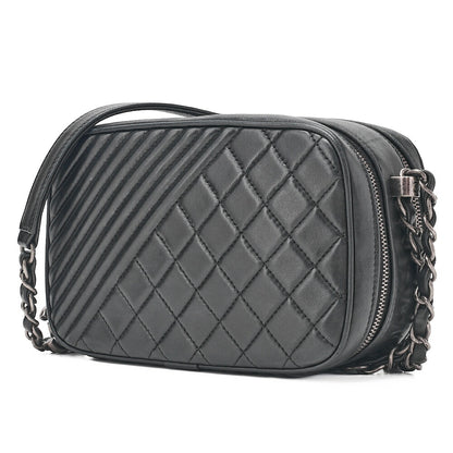 CHANEL Lambskin Cocoboy Camera Bag Chain Shoulder Black Silver-Tone Hardware, Pre-Owned