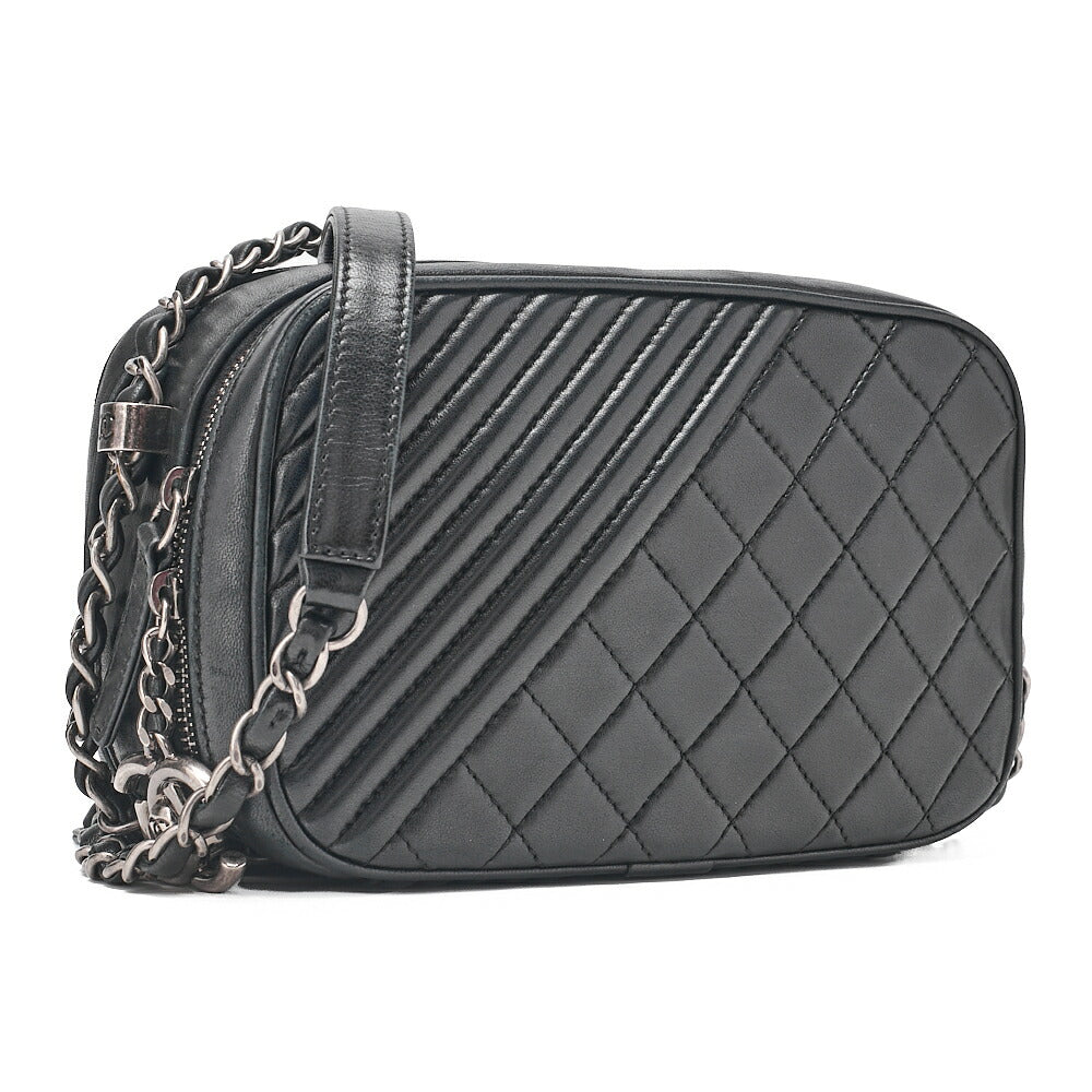 CHANEL Lambskin Cocoboy Camera Bag Chain Shoulder Black Silver-Tone Hardware, Pre-Owned