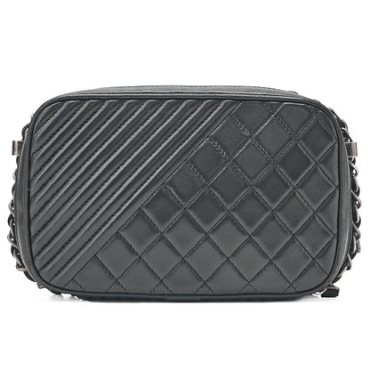 CHANEL Lambskin Cocoboy Camera Bag Chain Shoulder Black Silver-Tone Hardware, Pre-Owned
