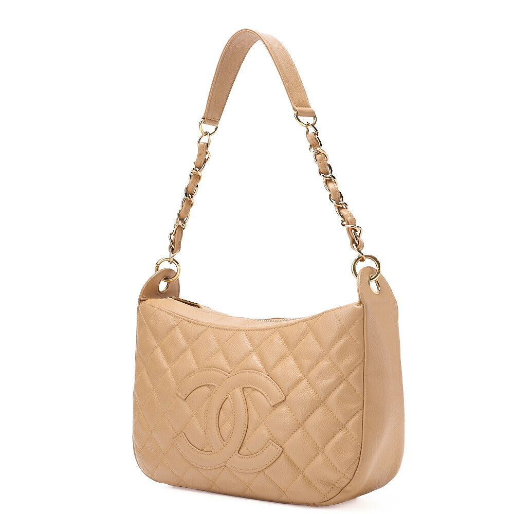 CHANEL Caviar Skin Coco Mark One-Shoulder Bag Beige Gold-Tone Hardware, Pre-Owned