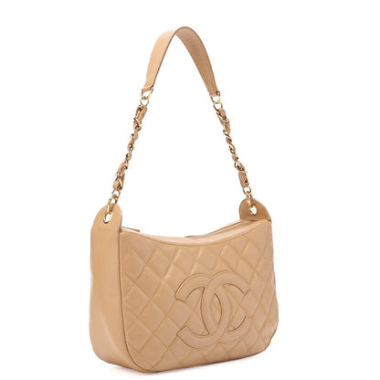 CHANEL Caviar Skin Coco Mark One-Shoulder Bag Beige Gold-Tone Hardware, Pre-Owned